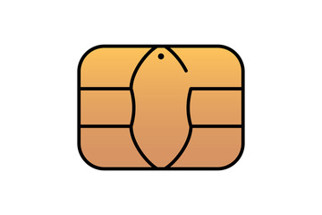 Gold EMV chip icon for bank plastic credit or debit charge card. Vector illustration