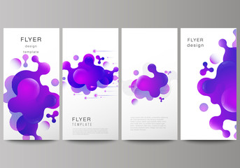 The minimalistic vector illustration of the editable layout of flyer, banner design templates. Background with fluid gradient, liquid blue colored geometric element.