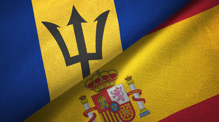 Barbados and Spain two flags textile cloth, fabric texture