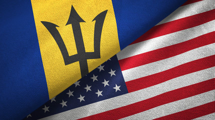Fototapeta premium Barbados and United States two flags textile cloth, fabric texture