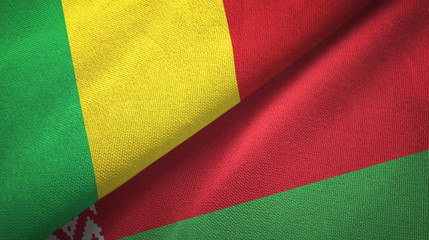 Mali and Belarus two flags textile cloth, fabric texture 
