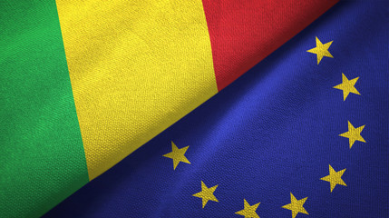 Mali and European Union two flags textile cloth, fabric texture