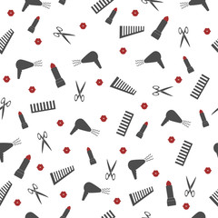 seamless pattern with accessories for a beauty salon barber shop 