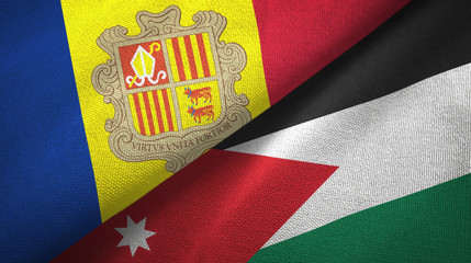 Fototapeta premium Andorra and Jordan two flags textile cloth, fabric texture
