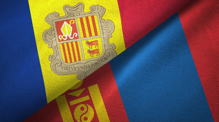 Andorra and Mongolia two flags textile cloth, fabric texture