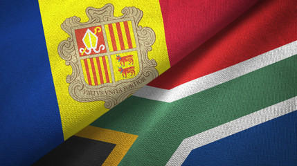 Andorra and South Africa two flags textile cloth, fabric texture