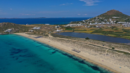 defaultAerial drone photo of breathtaking turquoise sandy beach of Agios Prokopis, Naxos island, Cyclades, Greece