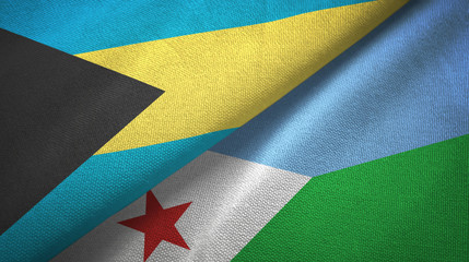 Bahamas and Djibouti two flags textile cloth, fabric texture