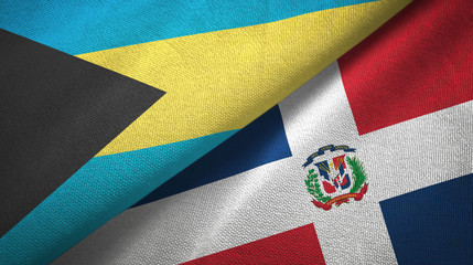 Bahamas and Dominican Republic two flags textile cloth, fabric texture