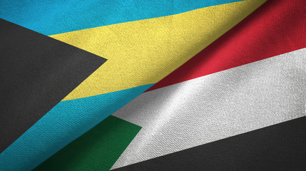 Bahamas and Sudan two flags textile cloth, fabric texture