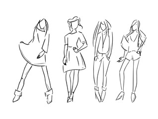 fashion girl set vector sketch illustration isolated
