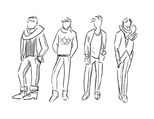 fashion man vector sketch illustration isolated set
