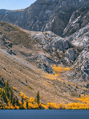 Bright sunny autumn day on a mountain lake in California