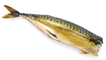 Smoked mackerel fish on white background