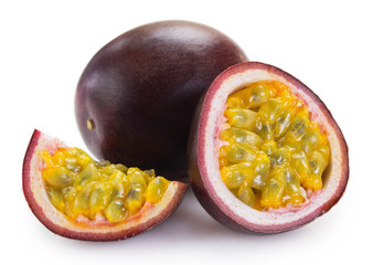 Fresh passion fruit on white background