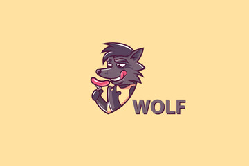 wolf character with sausage. wolf eats sausage