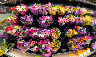 Colorful flowers for sale in a supermarket