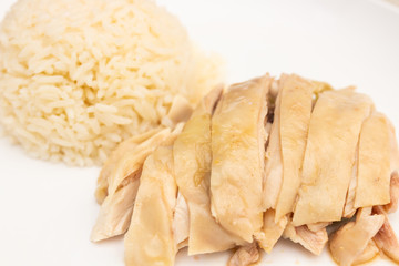 Hainanese chicken rice on plate