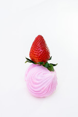 dessert marshmallow with strawberry on white background