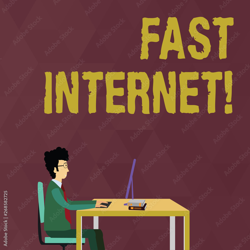 Poster writing note showing fast internet. business concept for term used for internet service that is fast