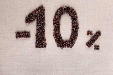10% discount from coffee beans, aligned top center
