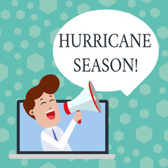 Text sign showing Hurricane Season. Business photo showcasing time when most tropical cyclones are expected to develop