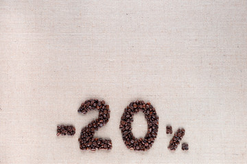 20% discount from coffee beans aligned bottom center