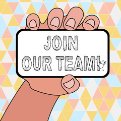 Handwriting text writing Join Our Team. Conceptual photo inviting someone into your local group or company