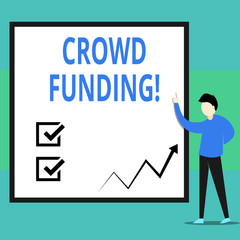 Conceptual hand writing showing Crowd Funding. Concept meaning technique of raising money from a large number of showing