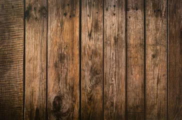 Poster Bruin houten plank textuur achtergrond. hardhouten vloer © jakkapan