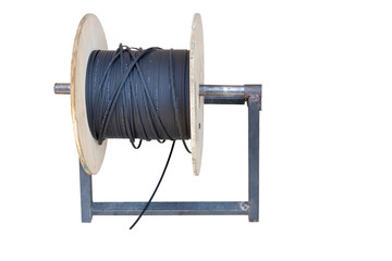 Internet fiber optic cable isolated on white background. Working for install internet fiber system...