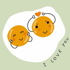 Fries eggs couple I love you cartoon vector illustration doodle style
