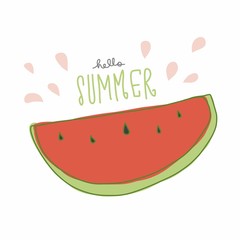 Watermelon hello summer minimal style cartoon vector illustration