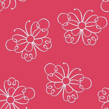 Lace butterfly seamless pattern on red background. Vector simple illustration.