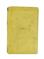 Old yellow book isolated on white background. Black and white. Flat lay.