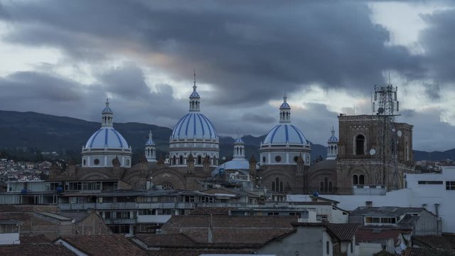 Old Cathedral Domes At Sunset in Cuenca, Ecuador Time-Lapse