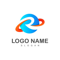 Obraz premium logo letter r, world ball logo with the initials r in it + globe icon