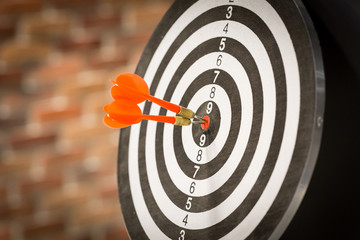 Red dart target arrow hitting on bullseye with,Target marketing and business success concept - Image