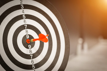Red dart target arrow hitting on bullseye with,Target marketing and business success concept - Image