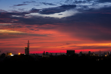 The light from the falling sun and clouds