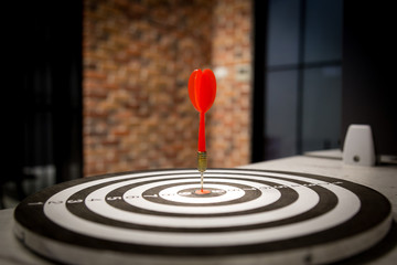 Red dart target arrow hitting on bullseye with,Target marketing and business success concept - Image