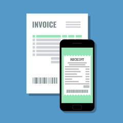 invoice receipt on mobile phone screen, online payment with smartphone