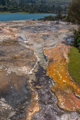 Orakei Korako view from thermal field to lake