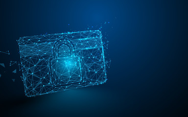 Credit card data security concept from lines, triangles and particle style design. Illustration vector