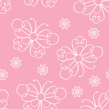 Seamless pattern with lace butterflies and flowers. Pink girly background. Vector illustration.