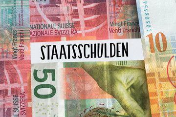 Banknoten Schweizer Franken und Staatsschulden in der Schweiz