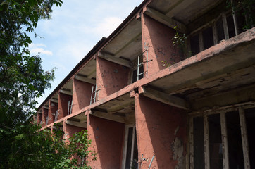 Fototapeta na wymiar Totally marauded and vandalised sanatorium. Kiev region. Ukraine