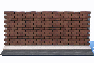 The brick wall and pitch street, 3d rendering.