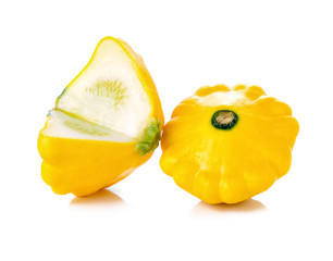 Yellow pattypan squash isolated on white background.