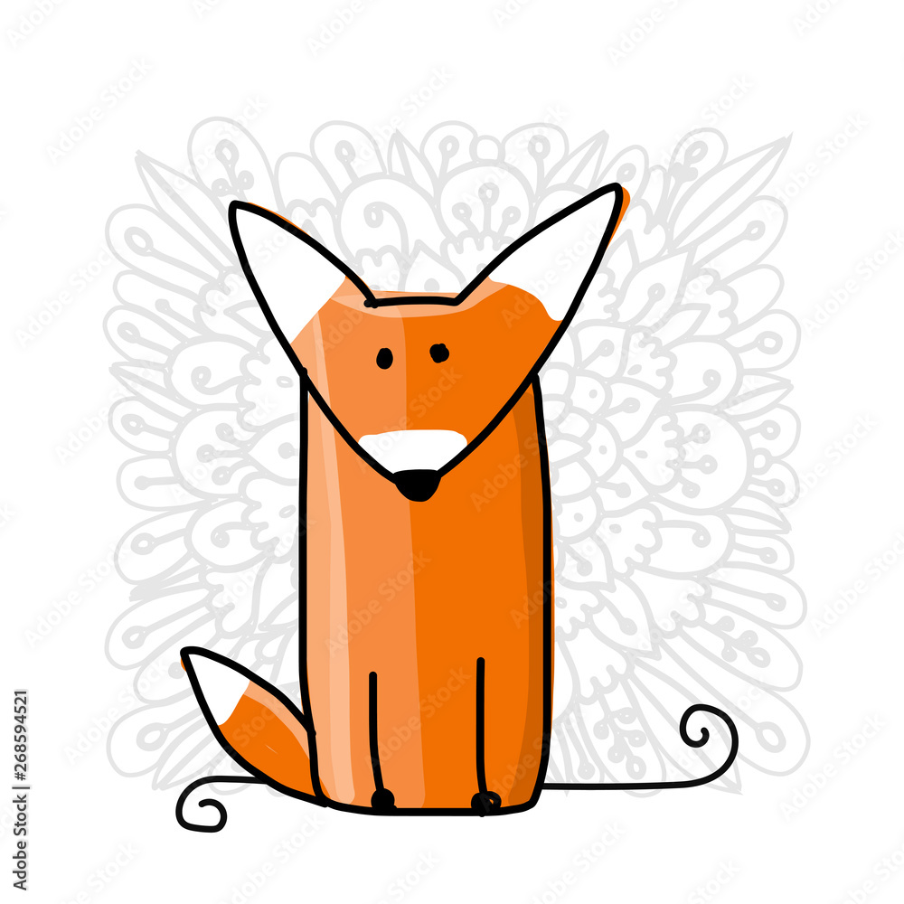 Wall mural cute red fox, sketch for your design